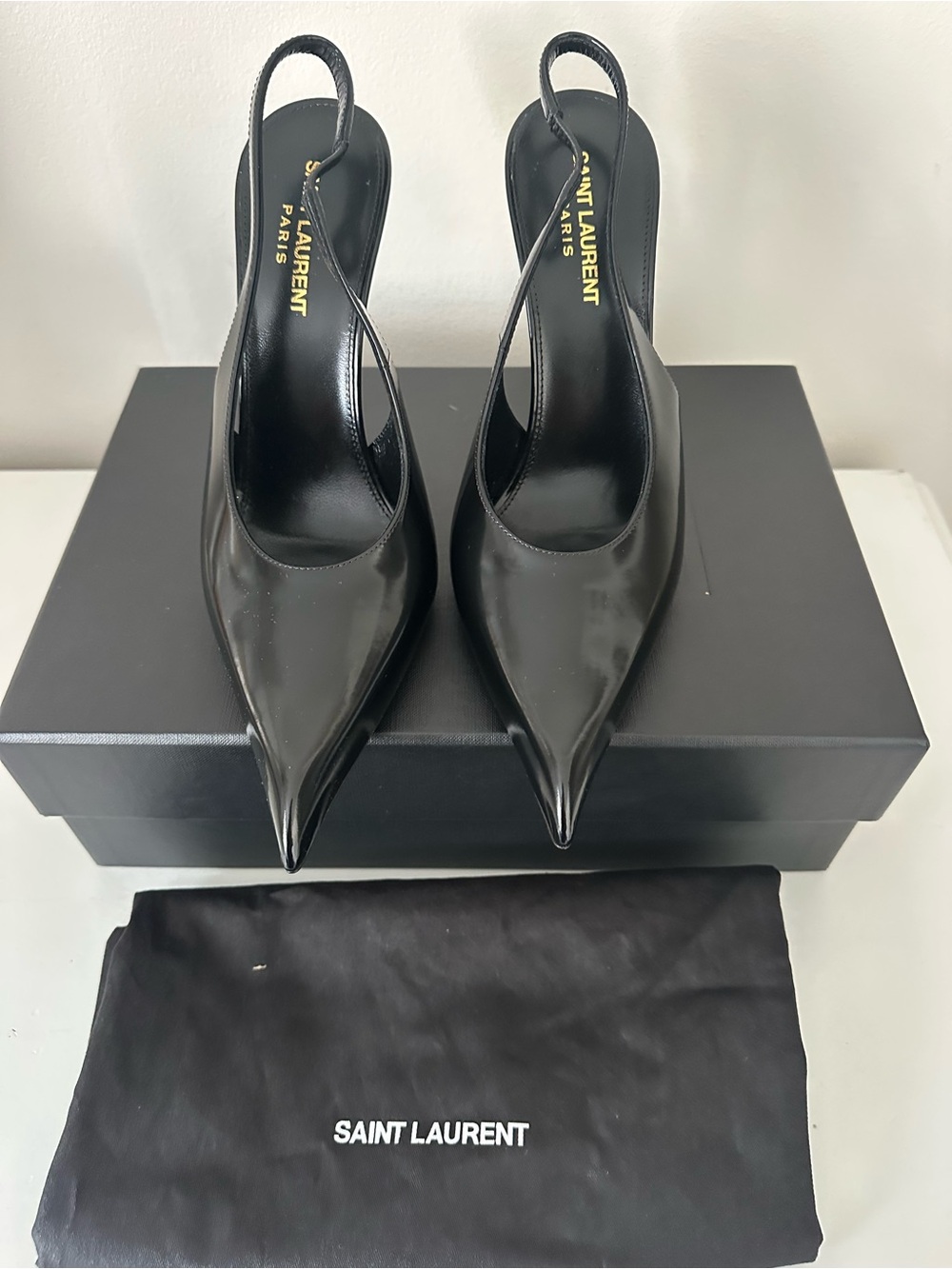 Saint Laurent Black Glazed Leather FAYE 110 PUMPS 39 - Picture 2 of 7